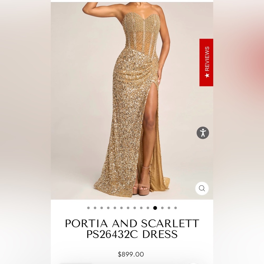 Portia and Scarlett Gold Sequin Strapless Corset Gown with Thigh Slit